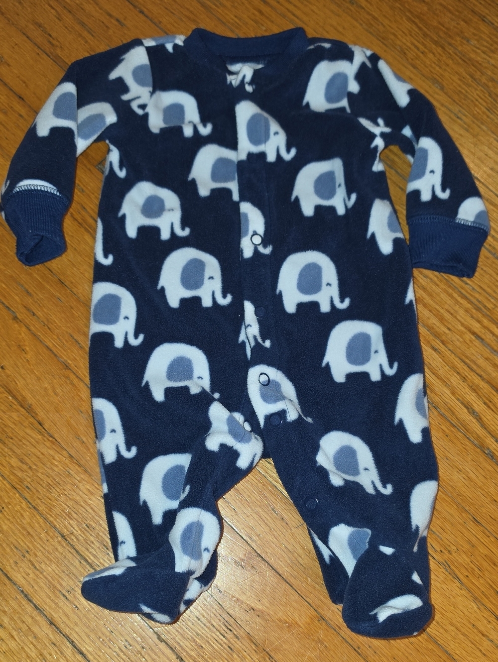 NB Carter's Elephant Fleece Footed Sleep & Play Blue & White Baby